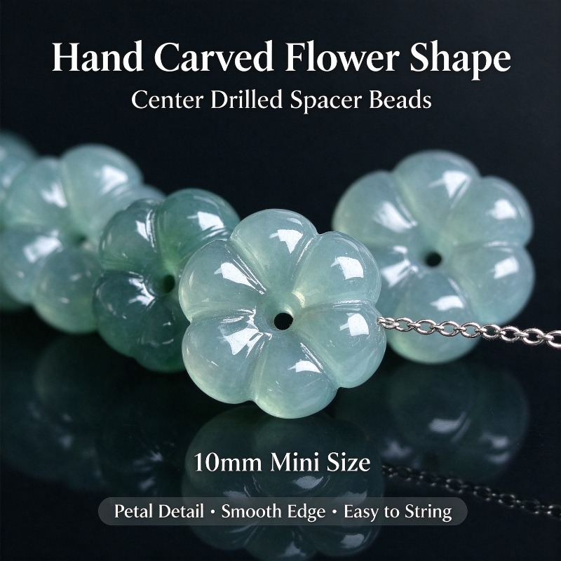 Earrings - 10個入り、手彫りの天然ビルマ産ブルーウォーターカライト製、五弁の花の形をしたルースストーンビーズ。DIYブレスレットやイヤリング作りに使えるアクセサリー。