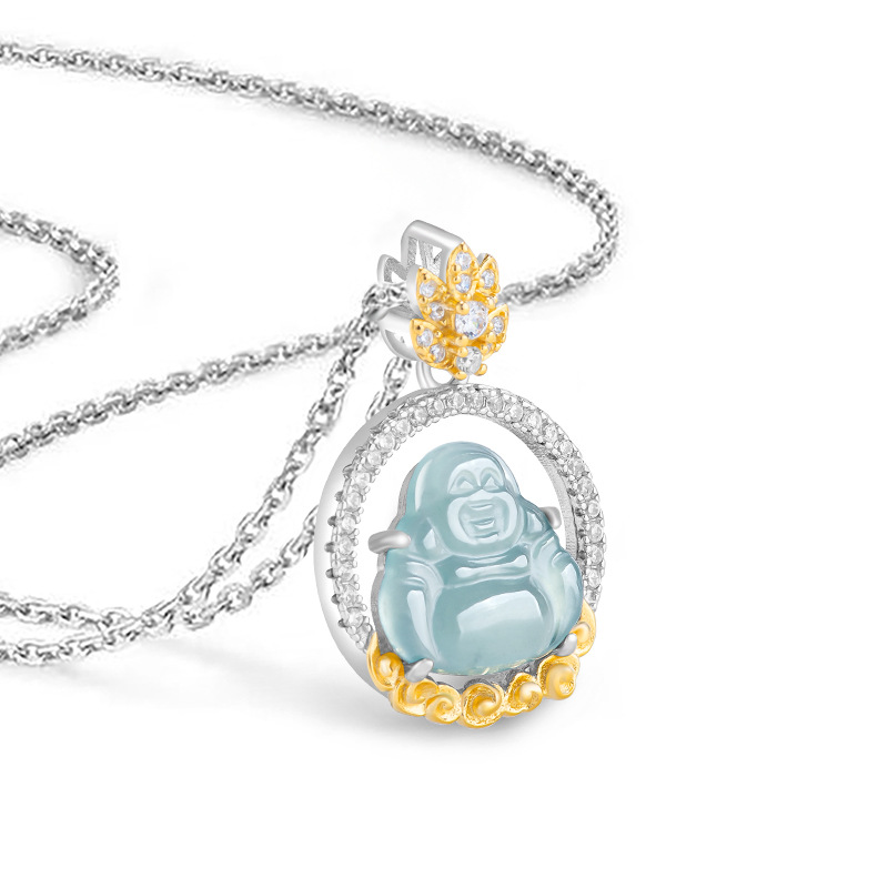 Necklaces - Maitreya-ブルージェダイトネックレス,ペンダント,バームジェイドストーン,925シルバーチャーム,デザイナーアクセサリー,ファッション