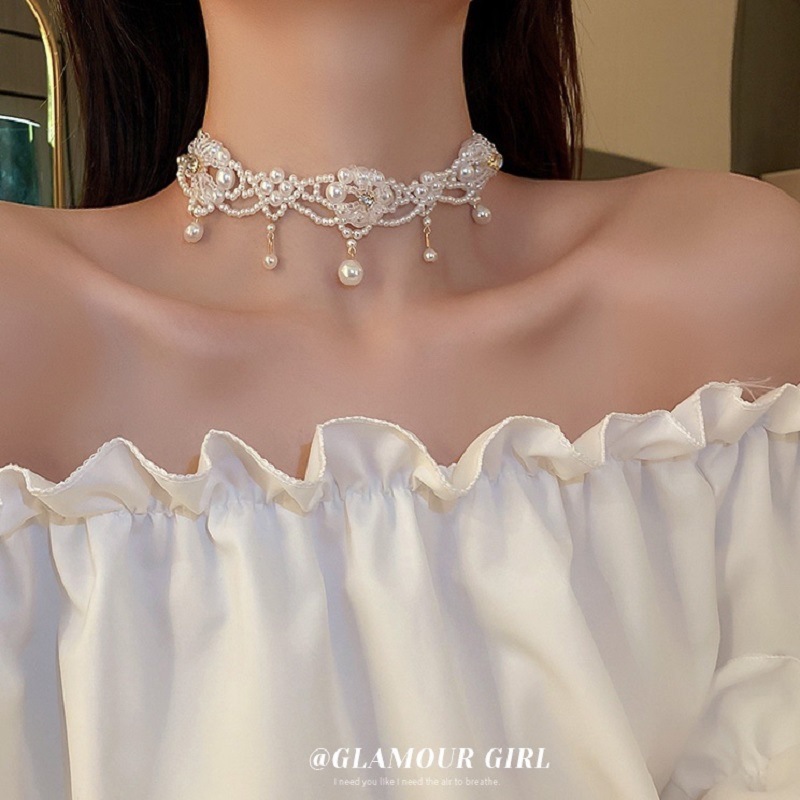 Pearl Choker Necklace Vintage - 高級ヴィンテージパールチョーカーネックレス女性プリンセスゴージャスな多層フレンチロマンチックなスタイルの鎖骨チェーンパーティーギフト