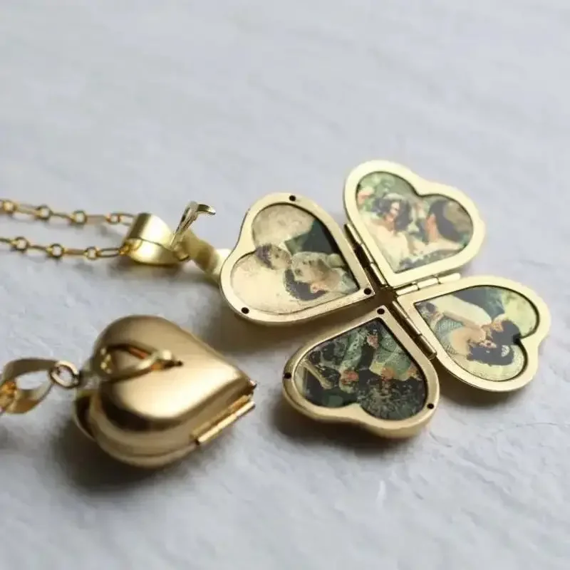 ヴィンテージネックレス折りたたみ式多層ハートファミリーロケッ - Heart Locket Necklace Photo のレビューと価格