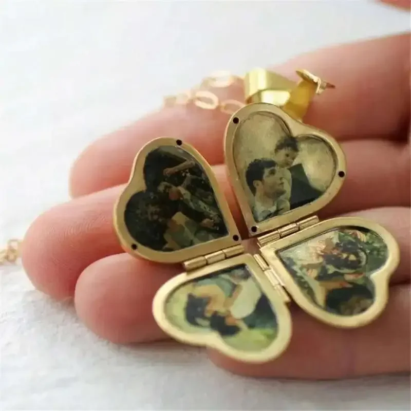 ヴィンテージネックレス折りたたみ式多層ハートファミリーロケッ - Heart Locket Necklace Photo のレビューと価格