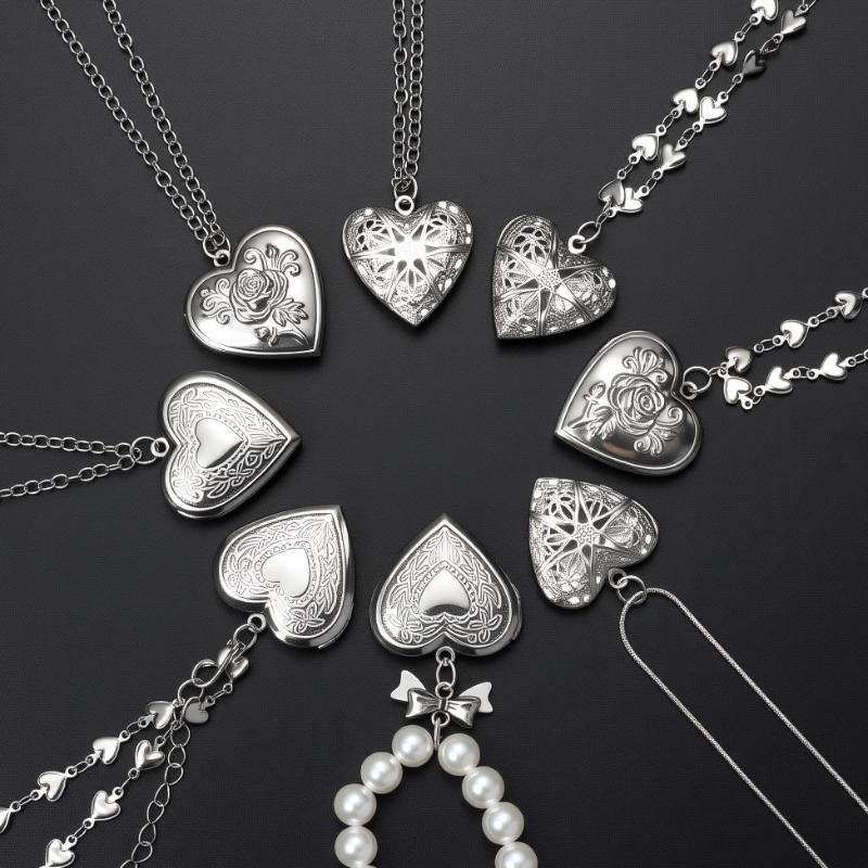 ゴシックヴィンテージハートネックレス女性用彫刻ロケット中空フ - Heart Locket Necklace Photo のレビューと価格