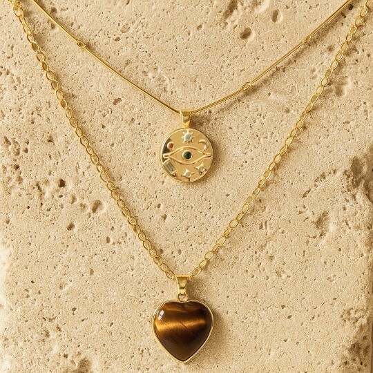 重ね付けできるネックレス、天然石のハート型ペンダント、ゴール - Layered Pendant Necklace Aesthetic のレビューと価格