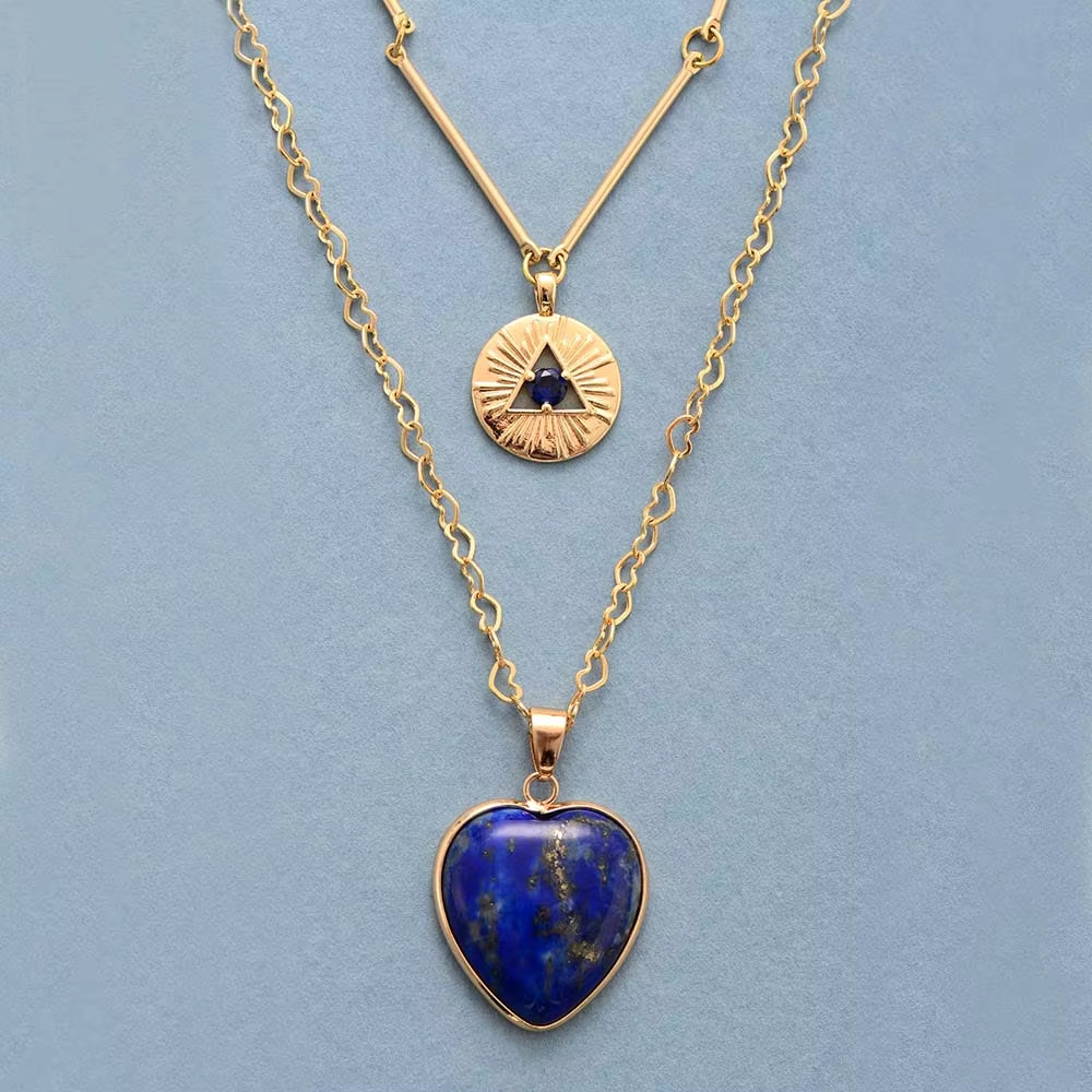 重ね付けできるネックレス、天然石のハート型ペンダント、ゴール - Layered Pendant Necklace Aesthetic のレビューと価格