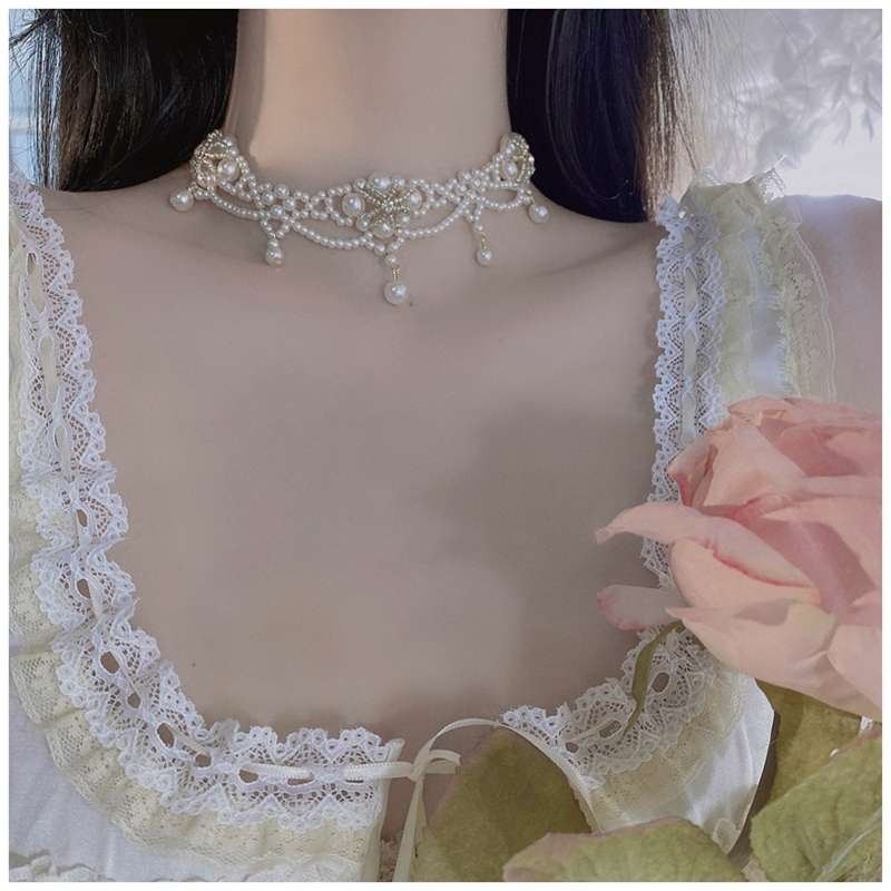 高級ヴィンテージパールチョーカーネックレス女性プリンセスゴー - Pearl Choker Necklace Vintage のレビューと価格